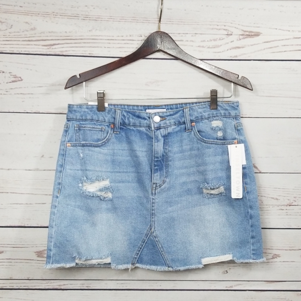 Tinseltown Light Wash Destructed Denim Mini
